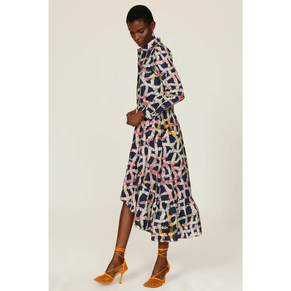 BUSAYO Collective Midi Shirtdress Front Button Closure Hi-Lo Hem Blue Size Small - Picture 2 of 11